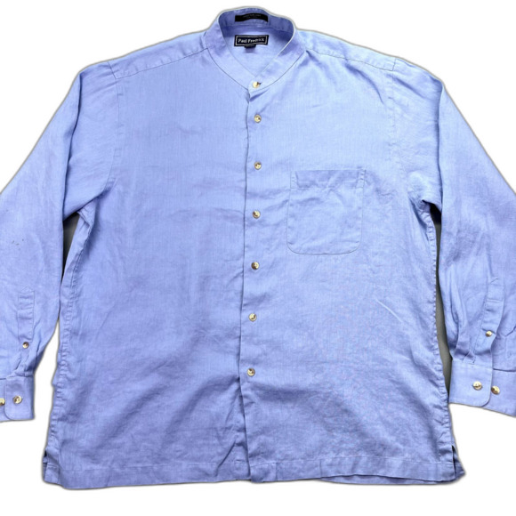 Finest Pure 100% Linen Classic Fit Long Sleeve Button Shirt Blue Men's Sz L - Picture 1 of 14